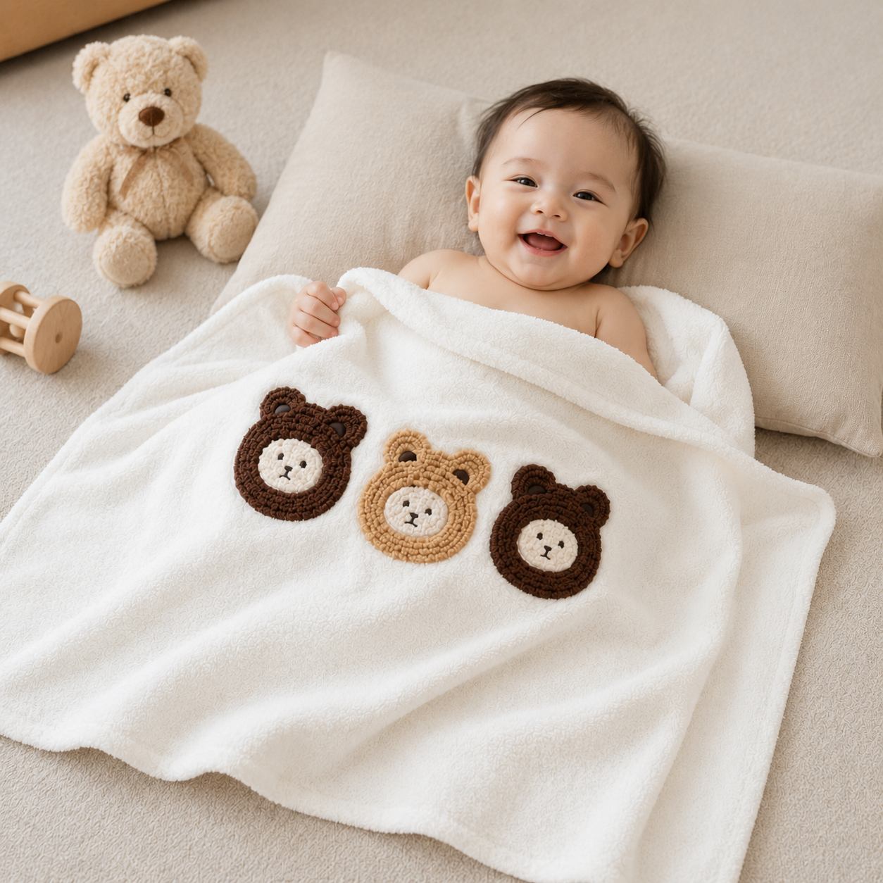 Kids White Soft Towel with Bear Design (YM1212)