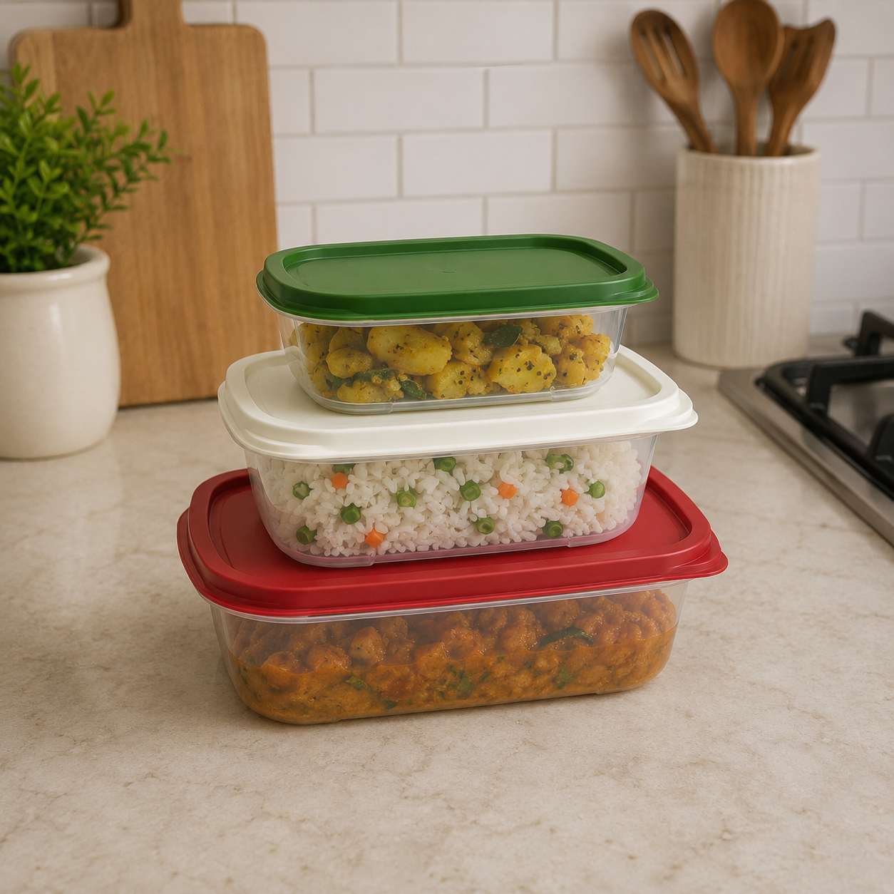 3-Piece Rectangular Plastic Food Storage Container Set (YM535)