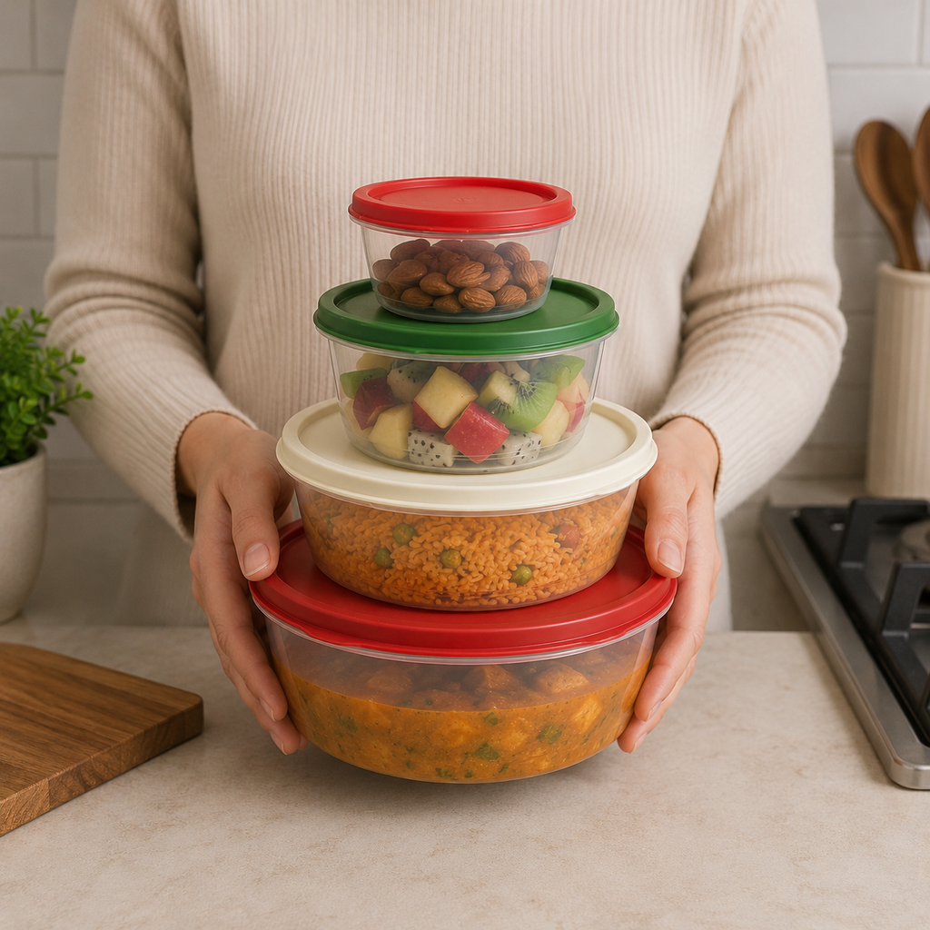 4-Piece Round Food Storage Container Set with Colored Lids (YM534)