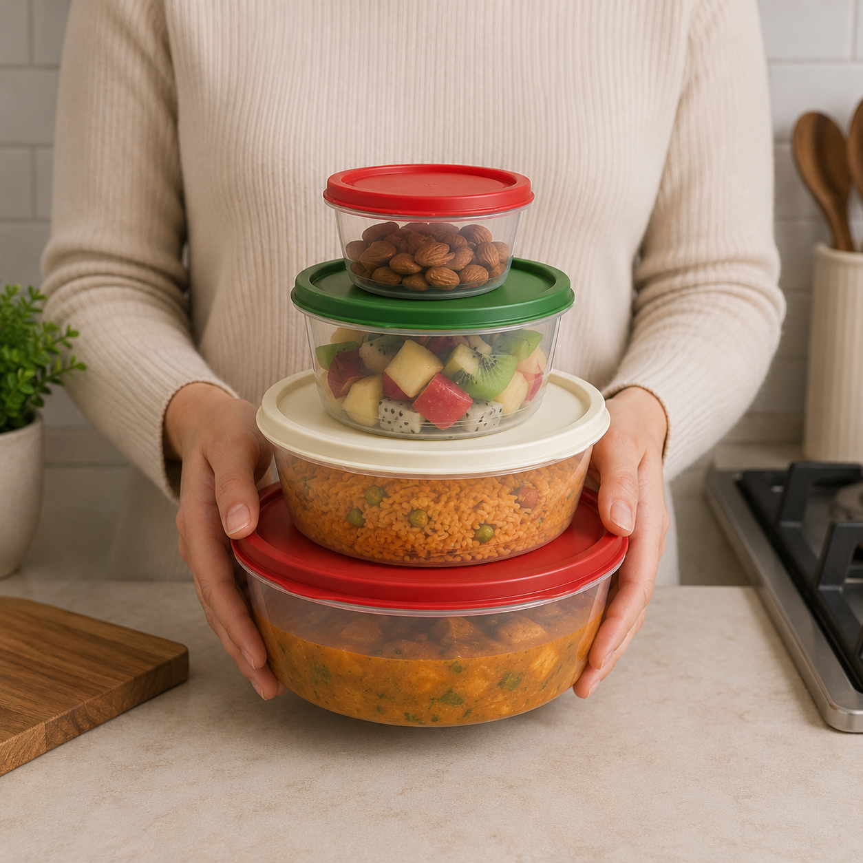 4-Piece Round Food Storage Container Set with Colored Lids (YM534)
