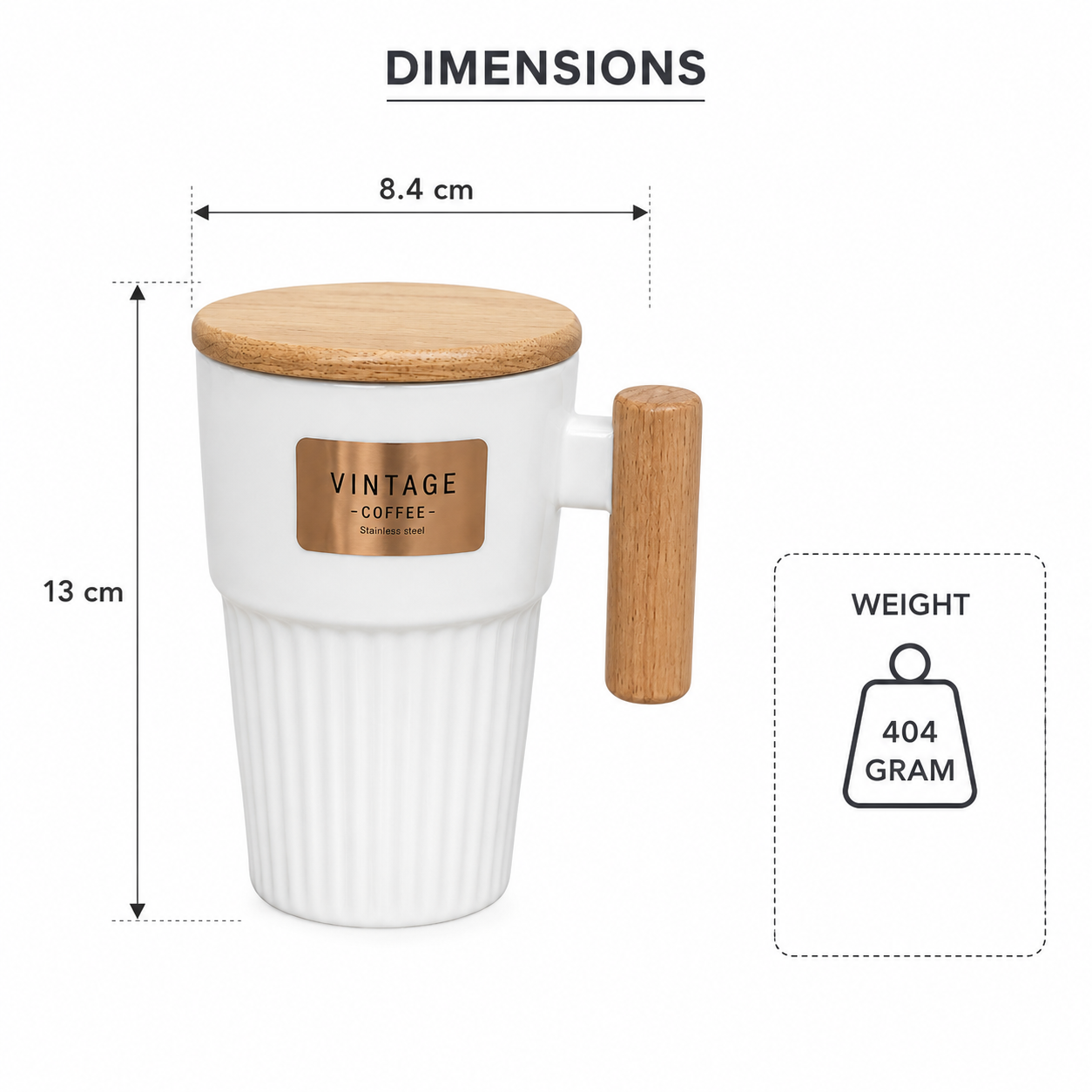 Vintage White Stainless Steel Coffee Mug with Wooden Lid (YM1759)
