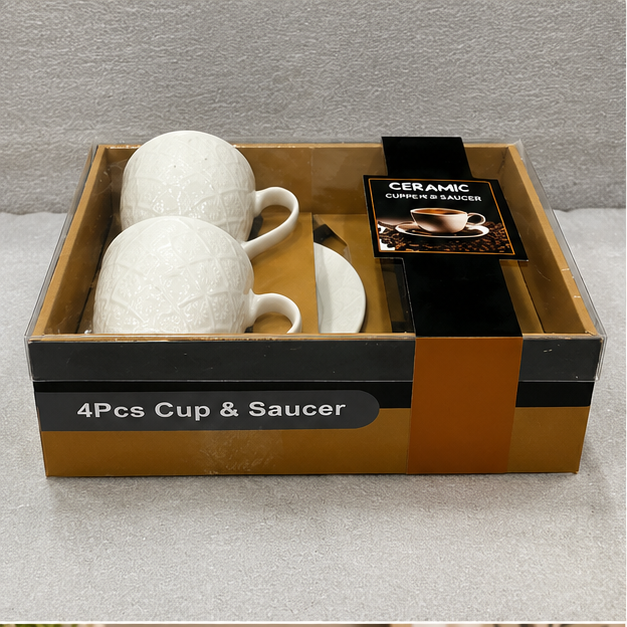 Ceramic Cup Set White – Elegant Drinkware Set of 4 (YM790)