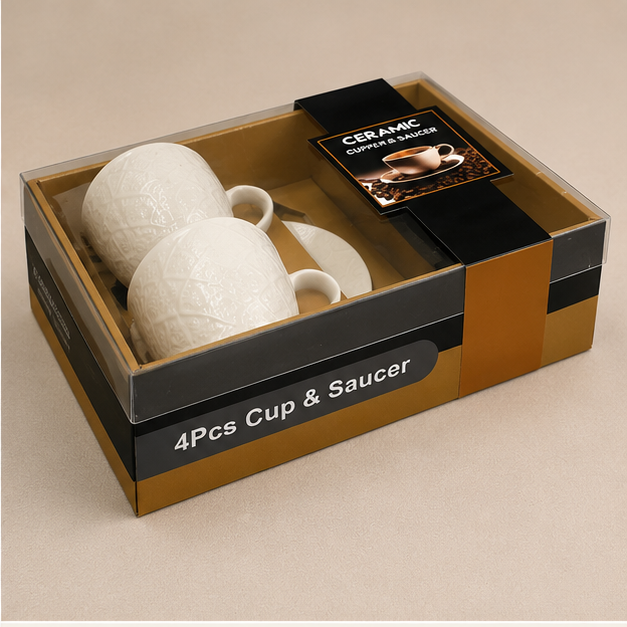Ceramic Cup Set White – Elegant Drinkware Set of 4 (YM790)