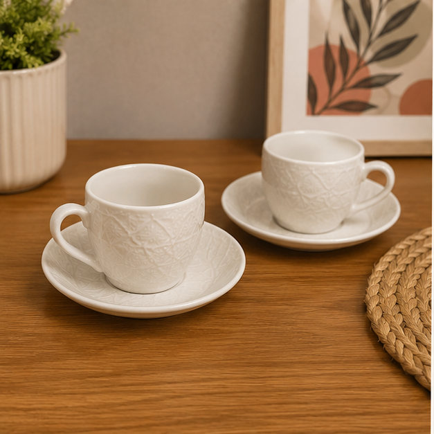 Ceramic Cup Set White – Elegant Drinkware Set of 4 (YM790)