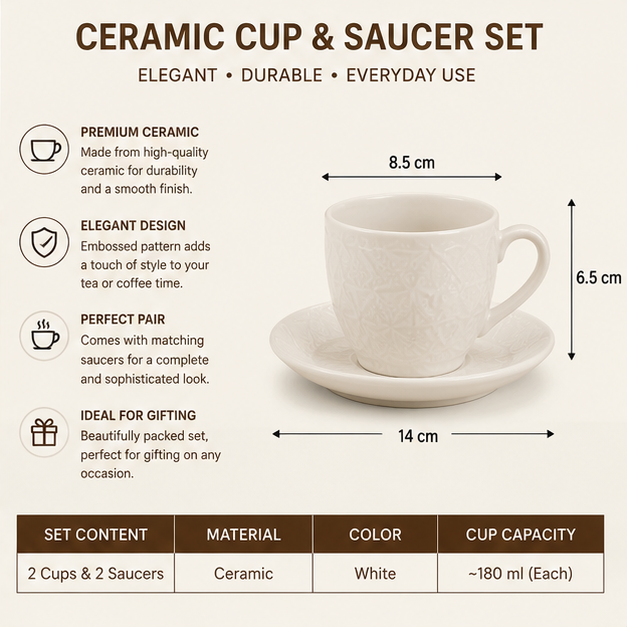 Ceramic Cup Set White – Elegant Drinkware Set of 4 (YM790)