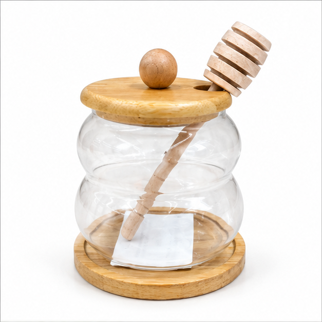 Glass Honey Jar with Wooden Dipper and Lid (YM2445)