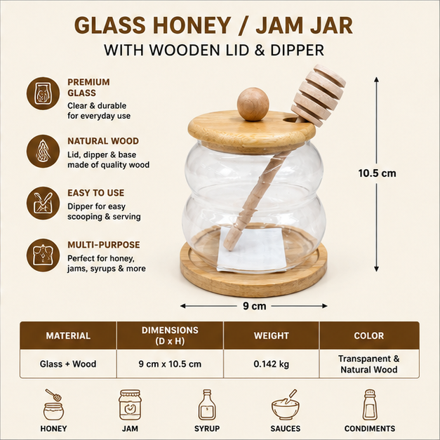 Glass Honey Jar with Wooden Dipper and Lid (YM2445)