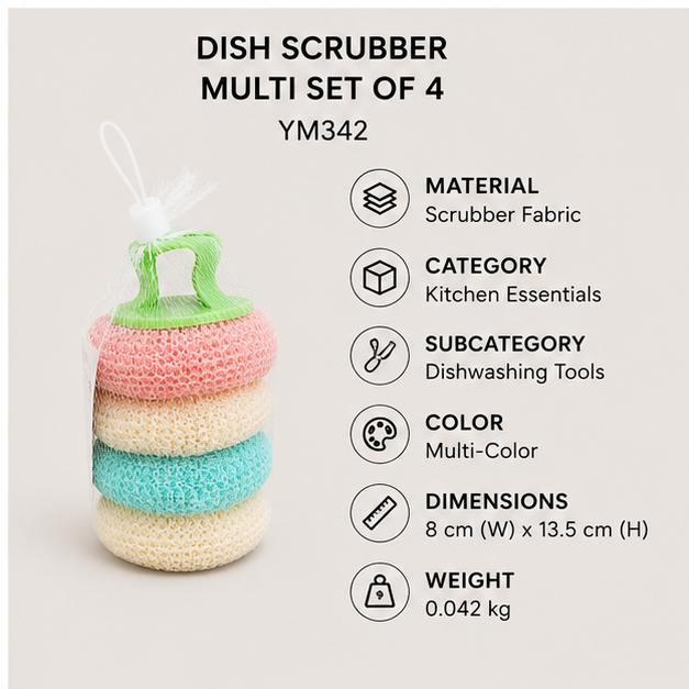 Multi-Color Dish Scrubber Set of 4 (YM342)