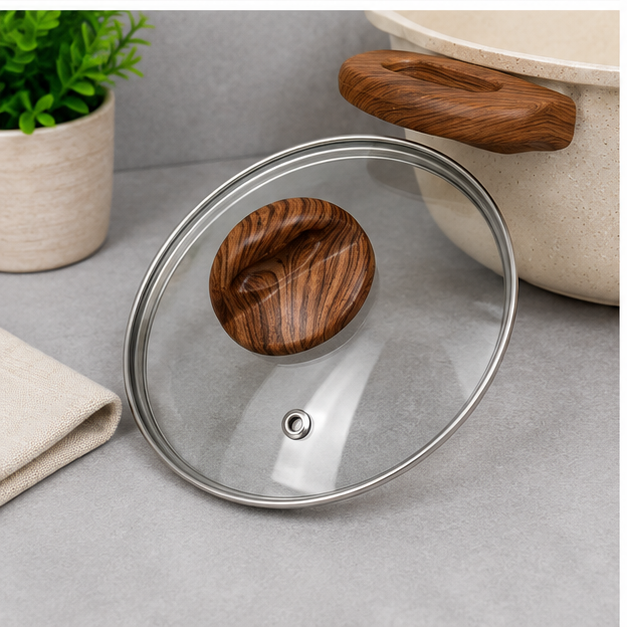 Transparent Glass Lid 18cm with Wooden Knob (YM1993)