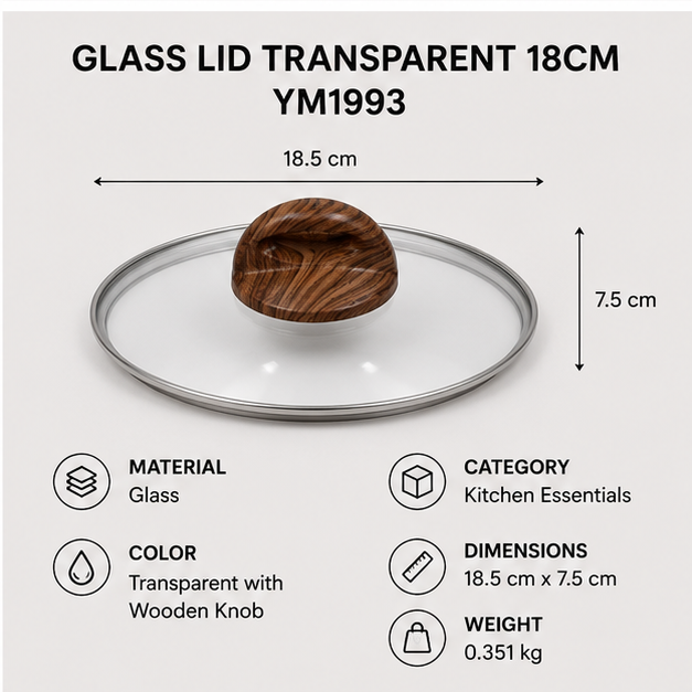 Transparent Glass Lid 18cm with Wooden Knob (YM1993)
