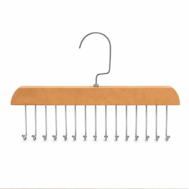 Beige Wooden Hanger with Multiple Metal Hooks (YM440)