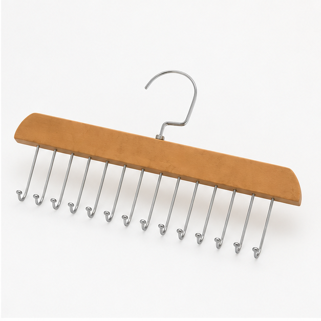 Beige Wooden Hanger with Multiple Metal Hooks (YM440)