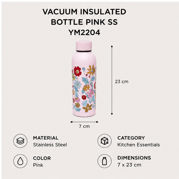 Pink Stainless Steel Vacuum Insulated Bottle (YM2204)