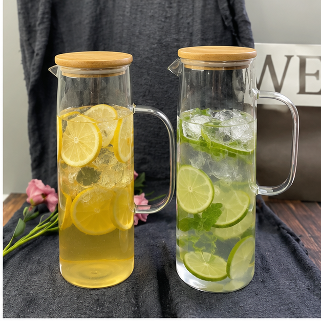Glass Jug with Wooden Lid for Beverage Serving (YM2444)
