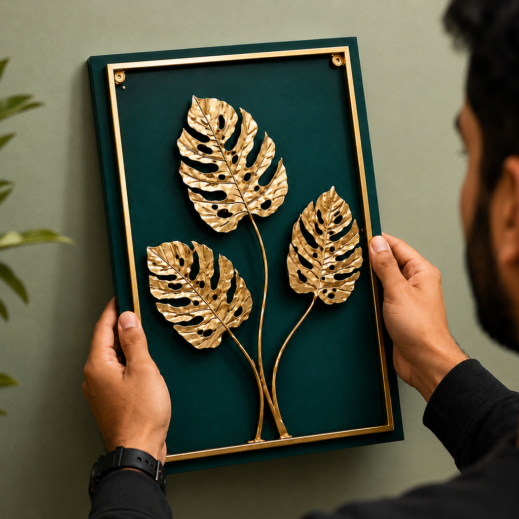 Golden Monstera Leaves Metal Wall Art(YM1032)