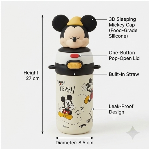 Mickey Mouse Kids Sipper Bottle 500ML Black (YM1520)
