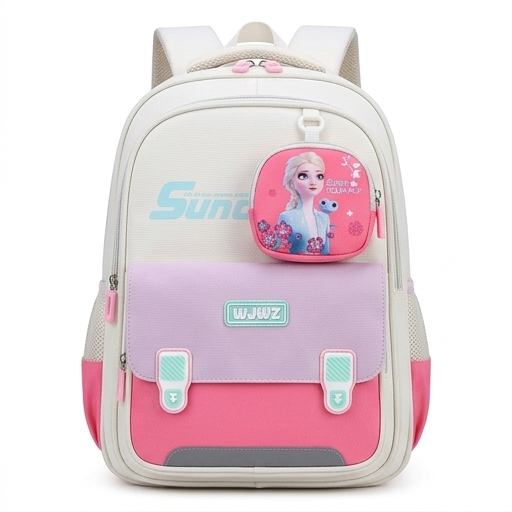 Kids Beige Backpack with Cartoon Front Pocket (YM1177)