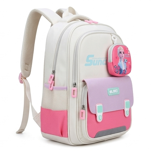 Kids Beige Backpack with Cartoon Front Pocket (YM1177)
