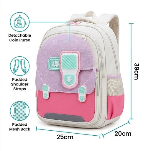 Kids Beige Backpack with Cartoon Front Pocket (YM1177)