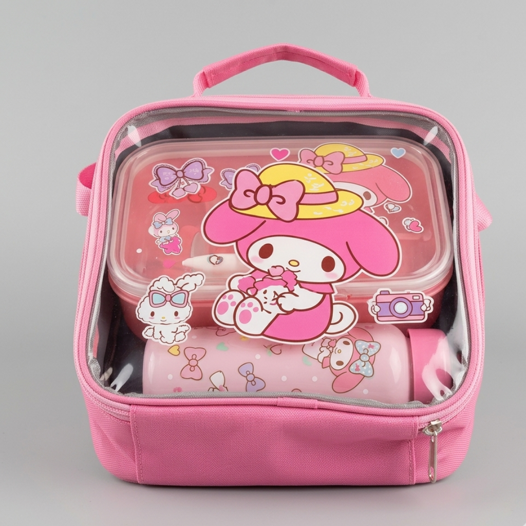 Kids Lunch Set with Tiffin Box & Water Bottle - Pink (YM2176)