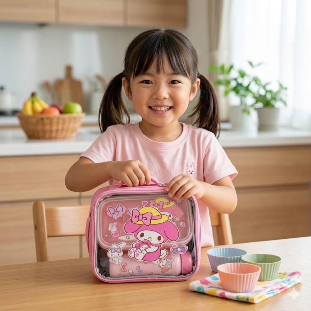 Kids Lunch Set with Tiffin Box & Water Bottle - Pink (YM2176)