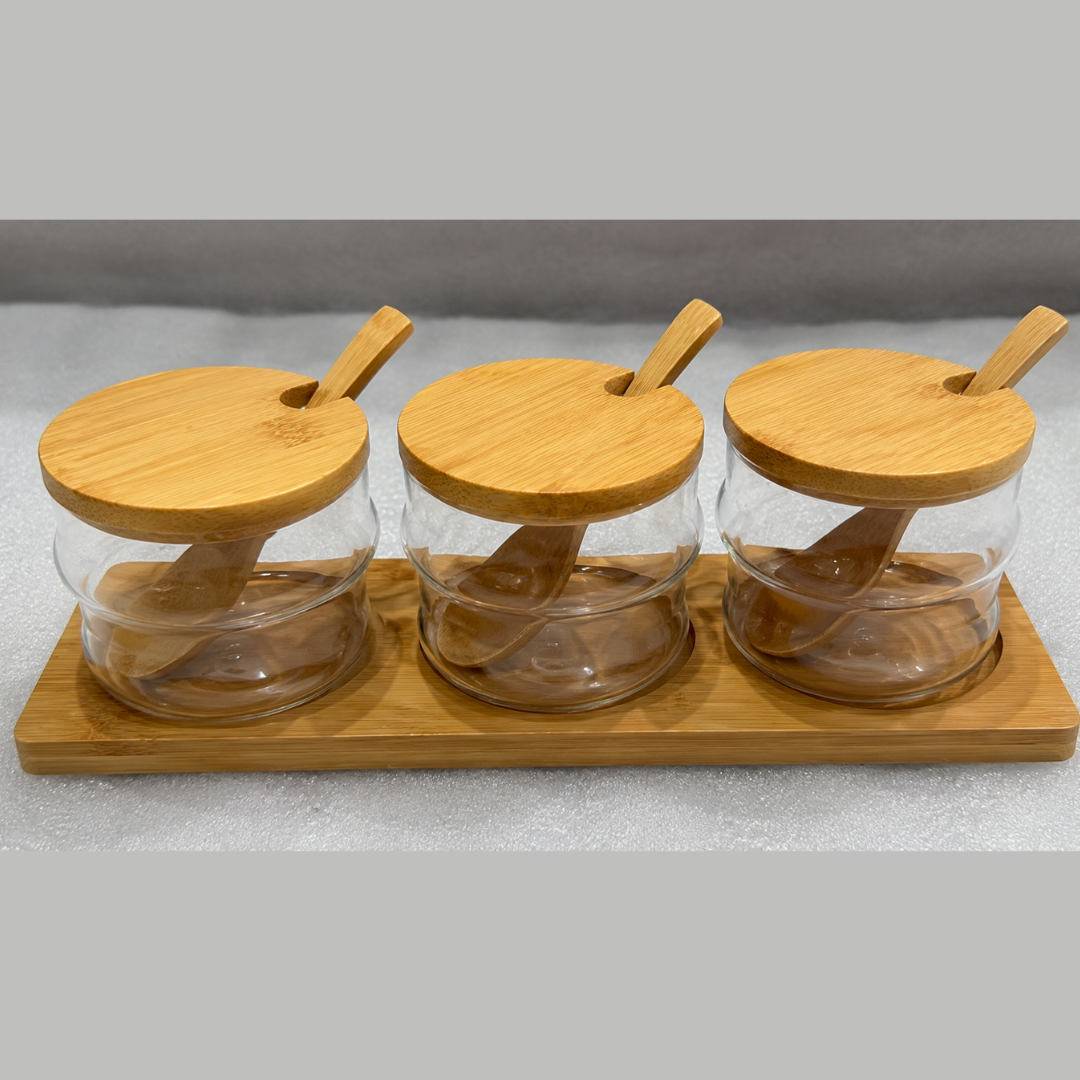 Glass Storage Jar with Bamboo Lid & Spoon (YM087)