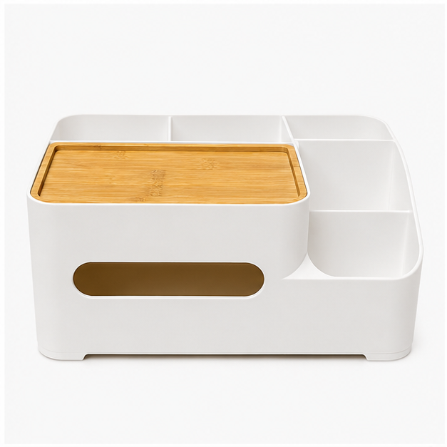 White Plastic Tissue Box Holder Organizer (YM481)