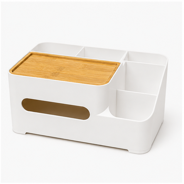 White Plastic Tissue Box Holder Organizer (YM481)