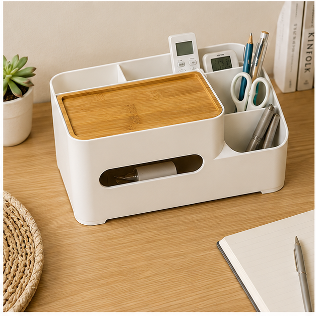 White Plastic Tissue Box Holder Organizer (YM481)
