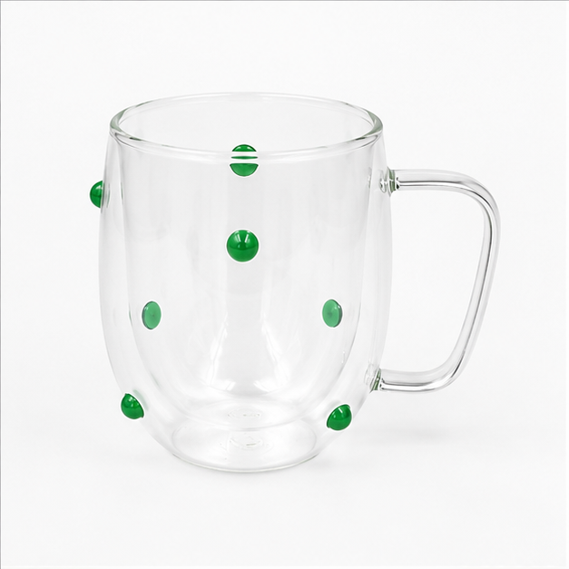 Green Dotted Glass Cup for Daily Beverages (YM1691)
