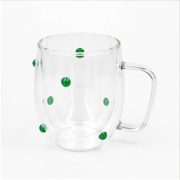 Green Dotted Glass Cup for Daily Beverages (YM1691)