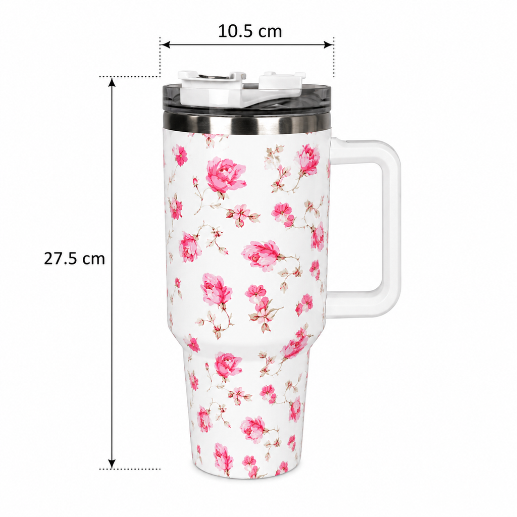 White Floral Insulated Stainless Steel Tumbler (YM2151)