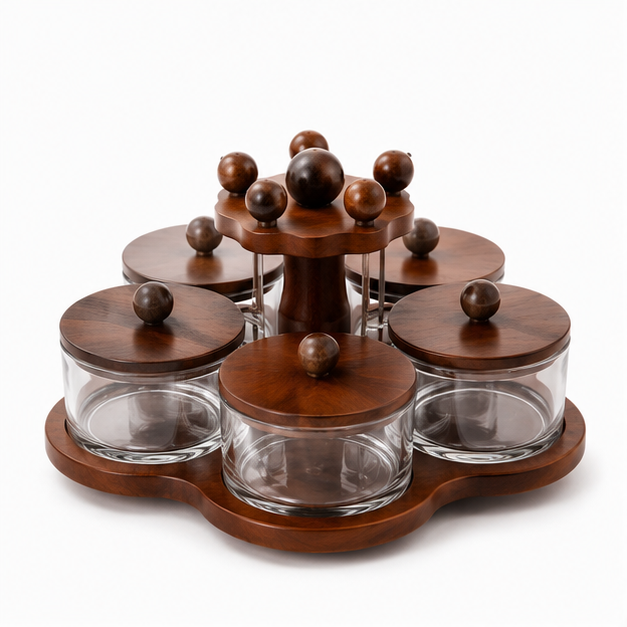 Glass Condiment Set with Tray - Set of 5 (YM2405)