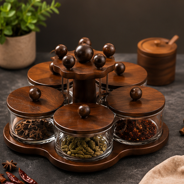 Glass Condiment Set with Tray - Set of 5 (YM2405)