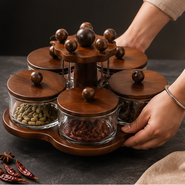 Glass Condiment Set with Tray - Set of 5 (YM2405)