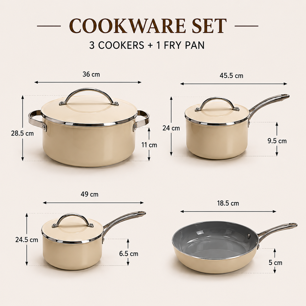 Premium Cream Titanium Cookware Set of 4 (YM1608)