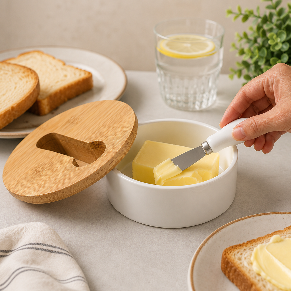 Ceramic Butter Box with Wooden Lid (YM2460)
