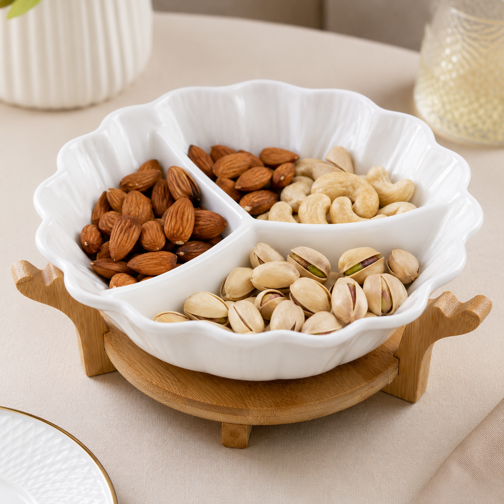 Elegant 3-Partition Serving Tray – White (YM1785)