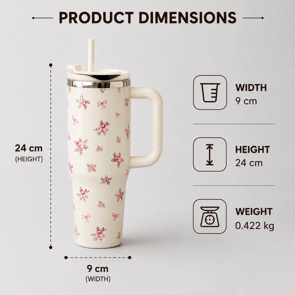 Floral Printed Stainless Steel Travel Tumbler with Handle & Straw Lid(YM1620)