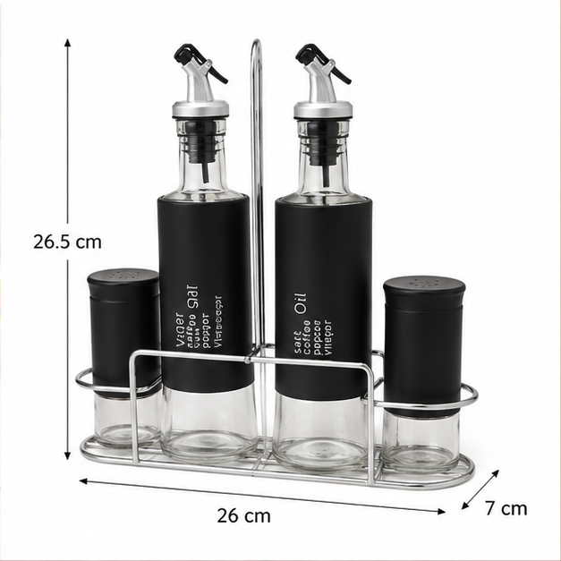 Black Glass Seasoning Jar Set with Stand (YM079)
