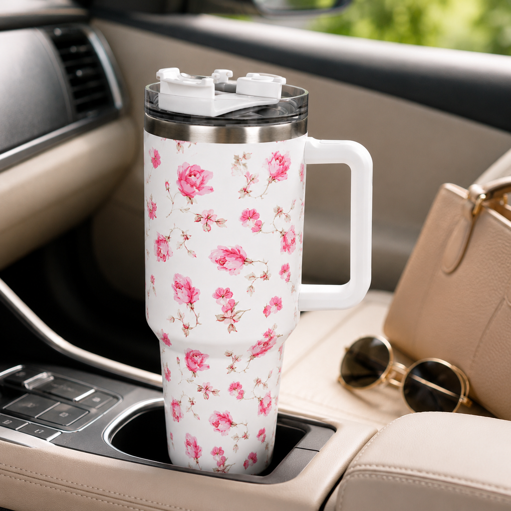 White Floral Insulated Stainless Steel Tumbler (YM2151)