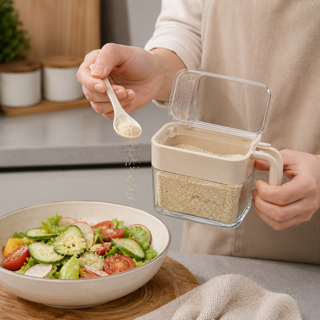 Glass Seasoning Jar with Handle and Spoon(YM1262)