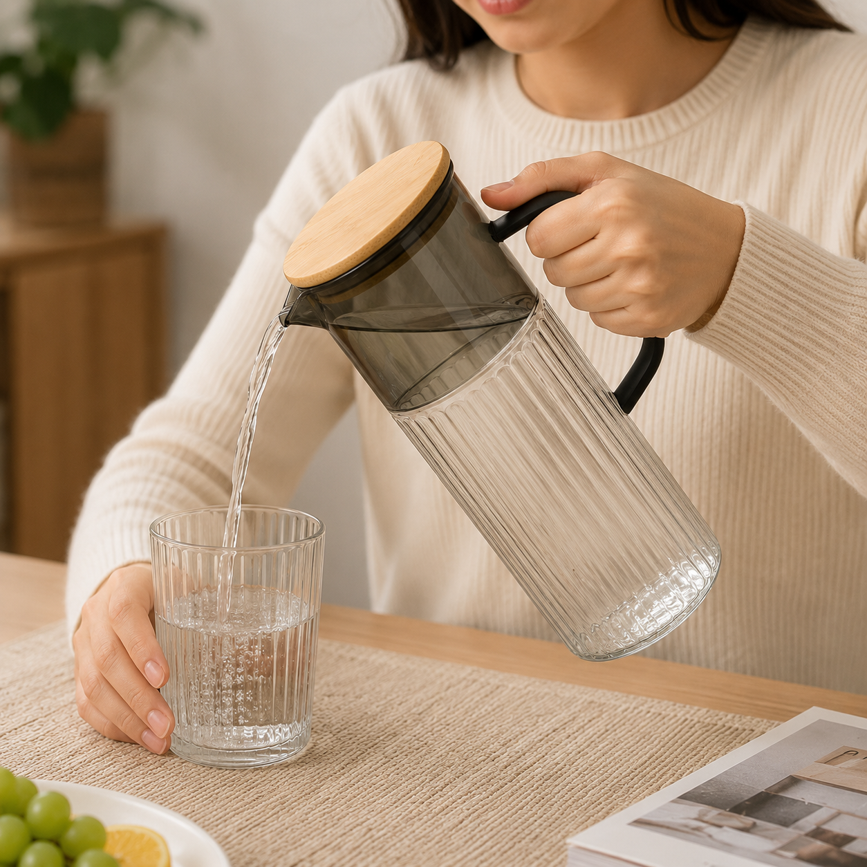 Glass Ribbed Water Pitcher(YM1701)
