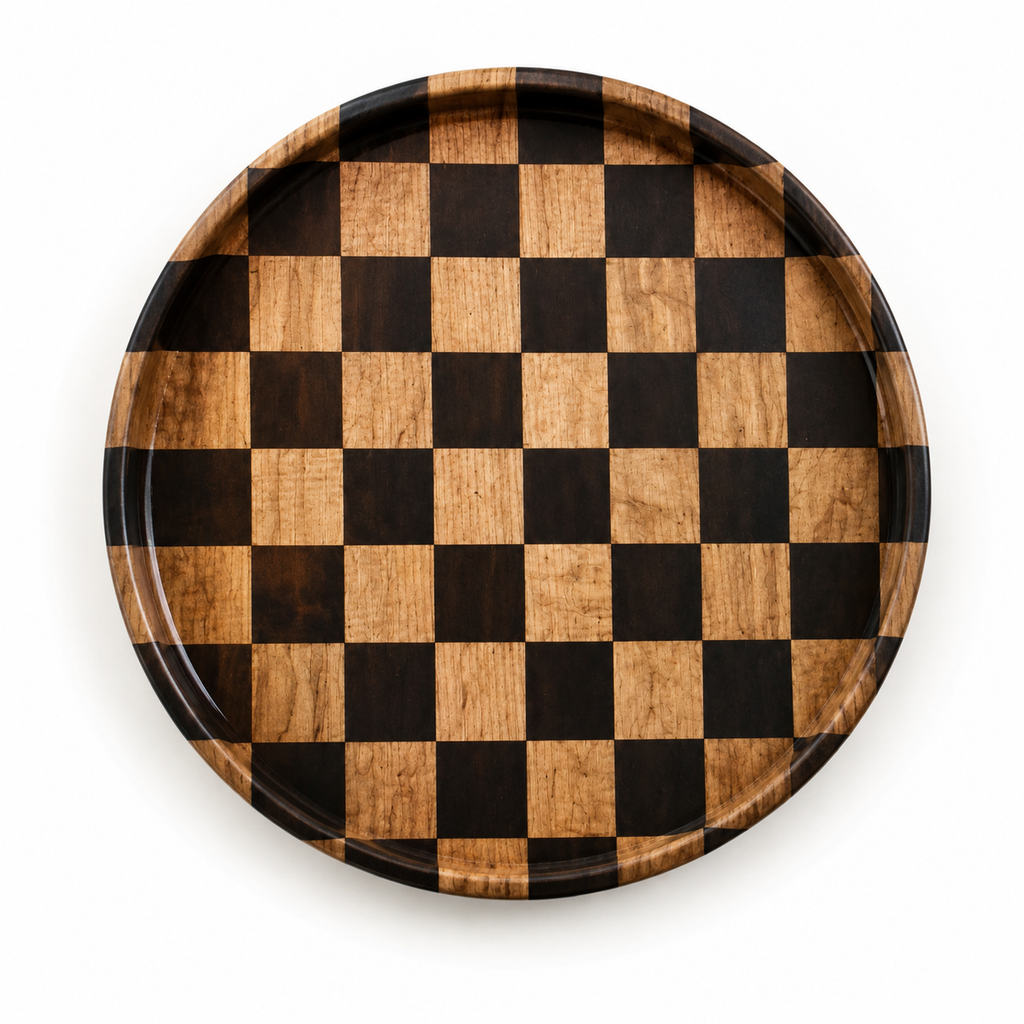Round Chequered  Wooden Tray(YM2427)