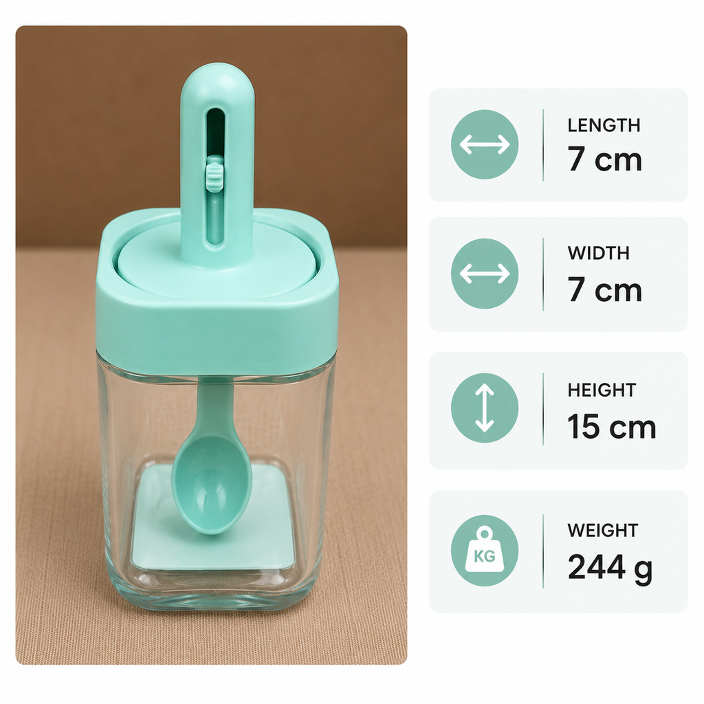 Green Glass Square Storage Jar with Scoop(YM1261)