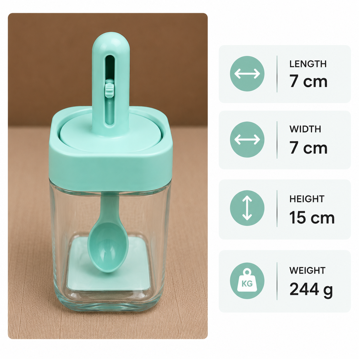 Green Glass Square Storage Jar with Scoop(YM1261)
