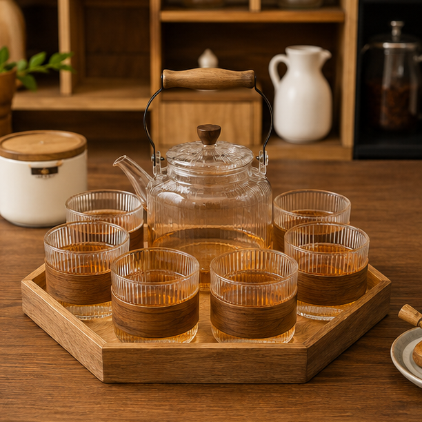 Glass Tea Pot & Cup Serving Set (YM2394)