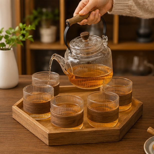 Glass Tea Pot & Cup Serving Set (YM2394)