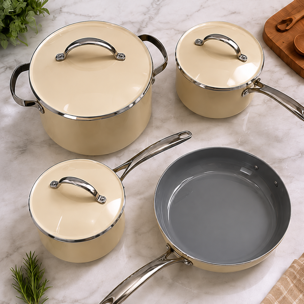Premium Cream Titanium Cookware Set of 4 (YM1608)