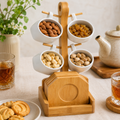 Ceramic Condiment Bowl Set with Wooden Stand  (YM2462)